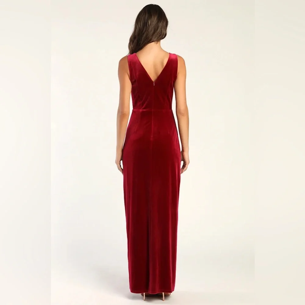 Beautiful Evenings Wine Red Velvet Twist-Front Maxi Dress - Picture 4 of 12